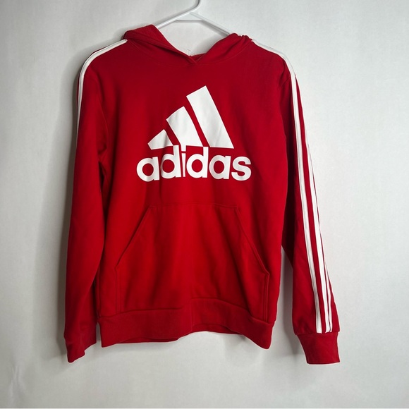 Adidas Red Sweater Boys Large Pullover Sweatshirt Hoodie Kids Youth Athletic‎ - Picture 1 of 7